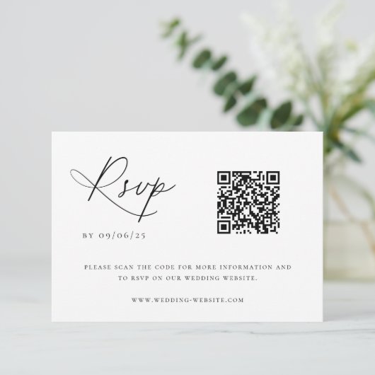 Zeitgenössischer QR-Code für Küstenchic Wedding RSVP Karte (Stehend Vorderseite)