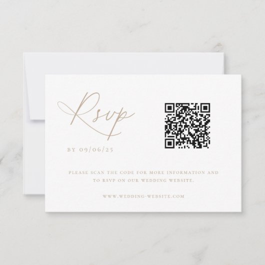 Zeitgenössischer QR-Code für Küstenchic Wedding RSVP Karte (Vorderseite)