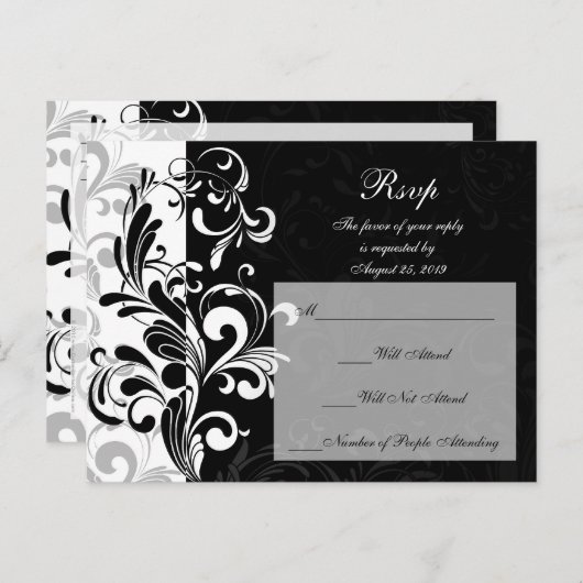 Zeitgenössischer Schwarz-Weiß-Swirl Einladungspostkarte (Vorne/Hinten)