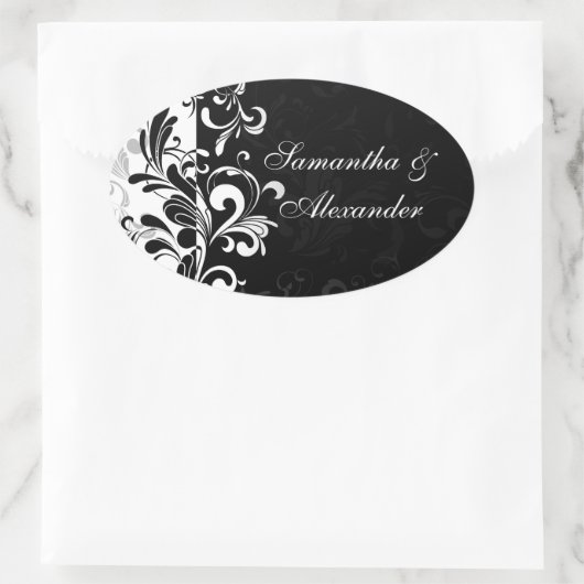 Zeitgenössischer Schwarz-Weiß-Swirl Ovaler Aufkleber (Tasche)