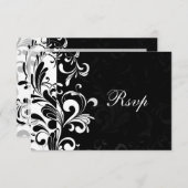 Zeitgenössischer Schwarz-Weiß-Swirl RSVP Karte (Vorne/Hinten)