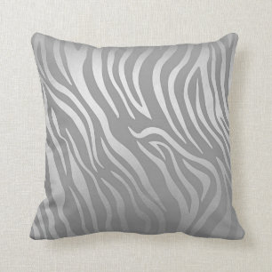 Zeitgenössischer silbernes Grauzebra-Tierhaut Kissen