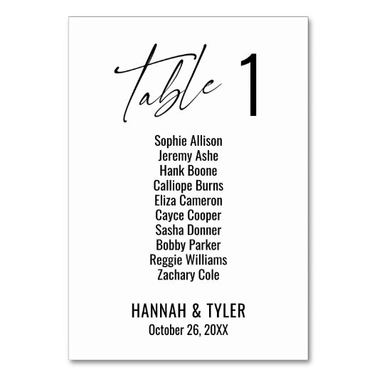 Zeitgenössischer Single für Elegante Typografie Tischnummer (Vorderseite)