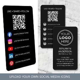 Zeitgenössischer Social-Media-Logo-QR-Code Schwarz Visitenkarte