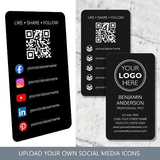 Zeitgenössischer Social-Media-Logo-QR-Code Schwarz Visitenkarte