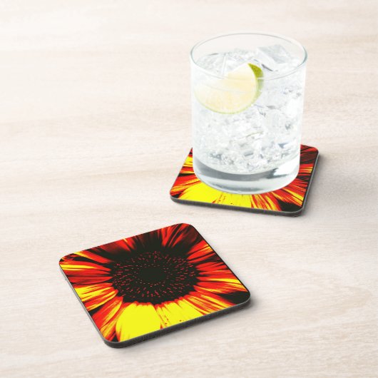 zeitgenössischer Sonnenblumenkernkopf und Blätter Getränkeuntersetzer (Rechte Seite)