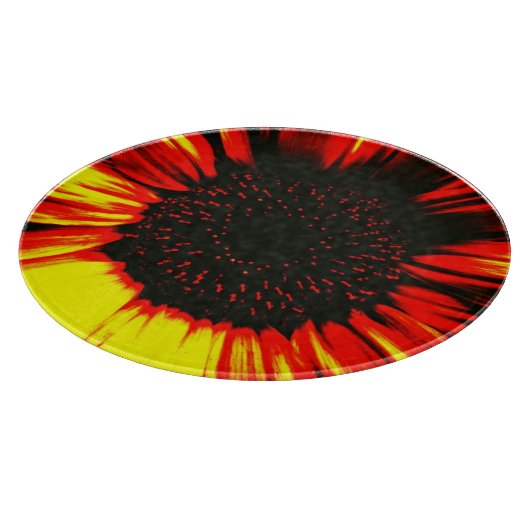 zeitgenössischer Sonnenblumenkernkopf und Blätter Schneidebrett (Ecke)