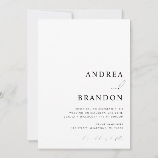 Zeitgenössischer weißer QR-Code in einer Hochzeit Einladung (Vorderseite)