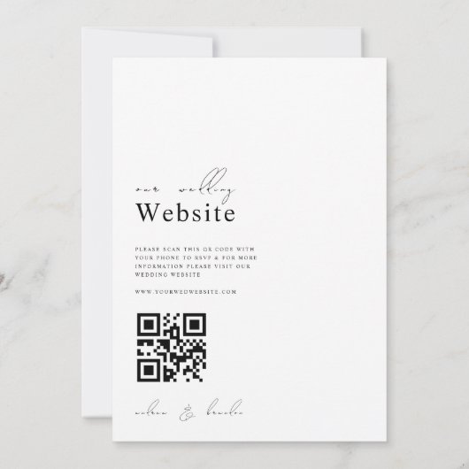 Zeitgenössischer weißer QR-Code in einer Hochzeit Einladung (Rückseite)