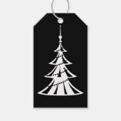 Zeitgenössischer weißer Weihnachtsbaum auf schwarz Geschenkanhänger (Vorderseite)