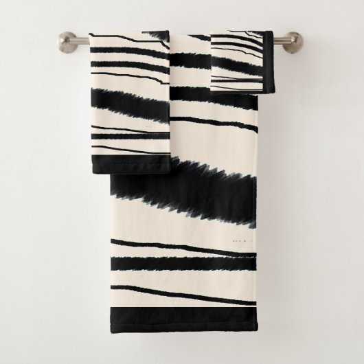 Zeitgenössischer Zebra-Druck mit schwarzer Grenze Badhandtuch Set (Insitu)