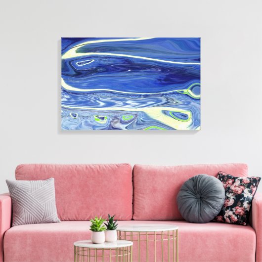 zeitgenössisches, abstrakt-blaues Design Leinwanddruck (Insitu (Wohnzimmer))