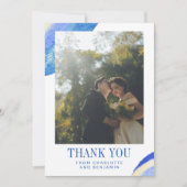 Zeitgenössisches Abstraktes Blue Paint Swirl Foto Dankeskarte (Vorderseite)