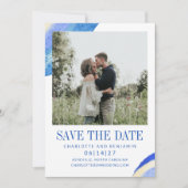 Zeitgenössisches Abstraktes Blue Paint Swirl Foto Save The Date (Vorderseite)
