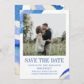 Zeitgenössisches Abstraktes Blue Paint Swirl Foto Save The Date (Vorne/Hinten)