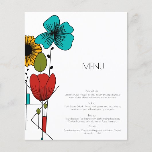 Zeitgenössisches Art Noveau Floral Wedding Menu Flyer (Vorne)