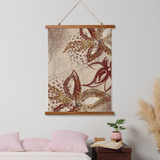 Zeitgenössisches Beige Burgundy Abstrakt Wandteppich Mit Holzrahmen (Schlafzimmer)