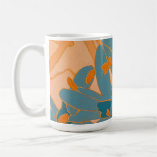 Zeitgenössisches Blattdesign in Pfirsich-Etikett Kaffeetasse