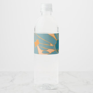 Zeitgenössisches Blattdesign in Pfirsich Wasserflaschenetikett