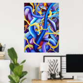Zeitgenössisches Blau Abstrakt - tiefe Illusion Poster (Heimbüro)