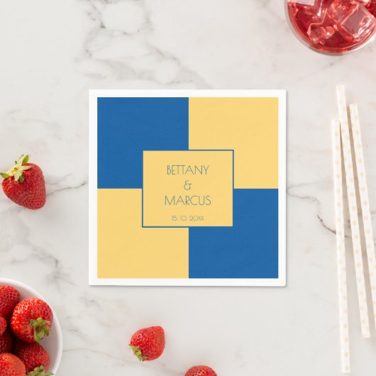 Zeitgenössisches Blau und Gelb geprüft Serviette (Beispiel)