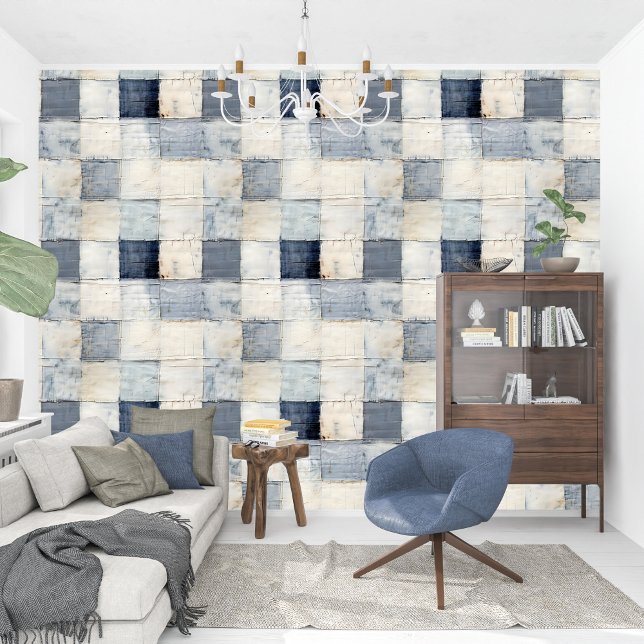 Zeitgenössisches blaues Indigo-Collage-Papier-Text Tapete (Contemporary blue indigo collage paper texture wallpaper)