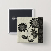 Zeitgenössisches Blumen in Schwarzweiss Button (Vorne & Hinten)