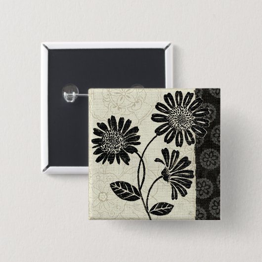 Zeitgenössisches Blumen in Schwarzweiss Button (Vorne & Hinten)