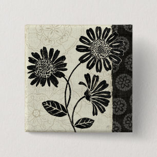 Zeitgenössisches Blumen in Schwarzweiss Button