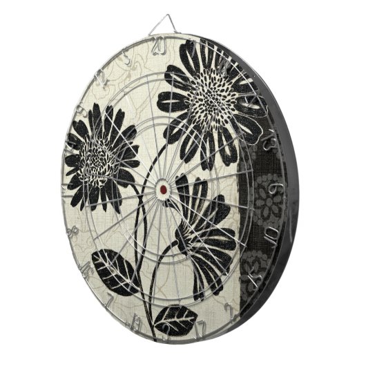 Zeitgenössisches Blumen in Schwarzweiss Dartscheibe (Vorderseite rechts)