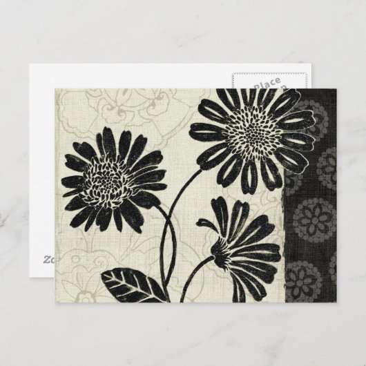 Zeitgenössisches Blumen in Schwarzweiss Postkarte (Vorne/Hinten)