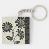 Zeitgenössisches Blumen in Schwarzweiss Schlüsselanhänger (Rückseite)