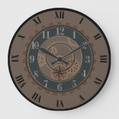 Zeitgenössisches Braun, schwarze Steamponwand Große Wanduhr (Vorderseite)