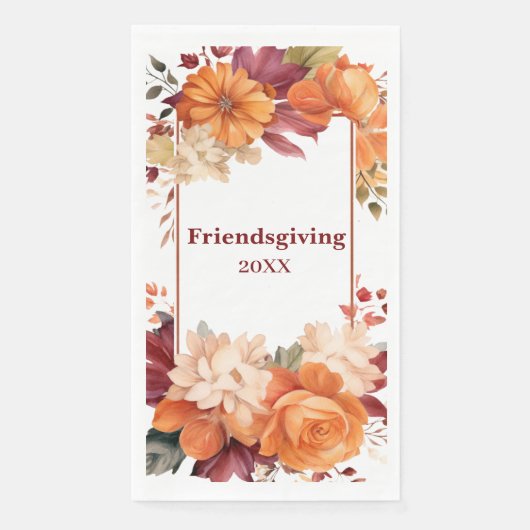 Zeitgenössisches burgundy Floral Friendsgiving Pap Serviette (Vorderseite)
