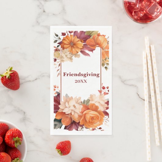 Zeitgenössisches burgundy Floral Friendsgiving Pap Serviette (Beispiel)