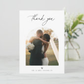 Zeitgenössisches Chic Minimalistisch Wedding Foto Dankeskarte (Stehend Vorderseite)