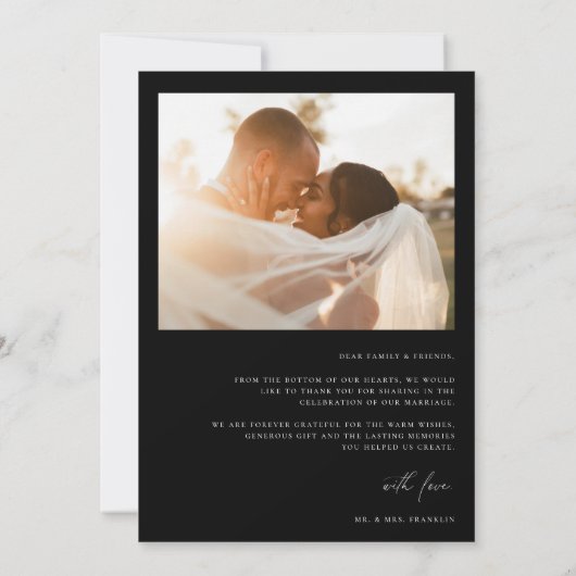 Zeitgenössisches Chic Minimalistisch Wedding Foto Dankeskarte (Rückseite)