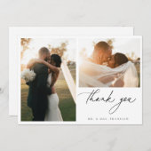 Zeitgenössisches Chic Minimalistisch Wedding Foto Dankeskarte (Vorne/Hinten)