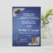 Zeitgenössisches Denim, Stiefel u. Spitze-Hochzeit Einladung (Stehend Vorderseite)