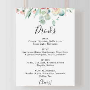 Zeitgenössisches Eukalyptus Wedding Drinks Menü-Ze Poster