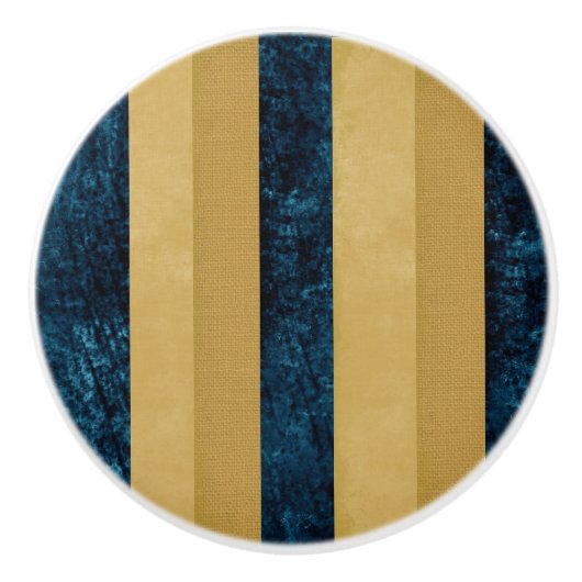 Zeitgenössisches gestreiftes Royal Blue, Gold, But Keramikknauf (Vorderseite)