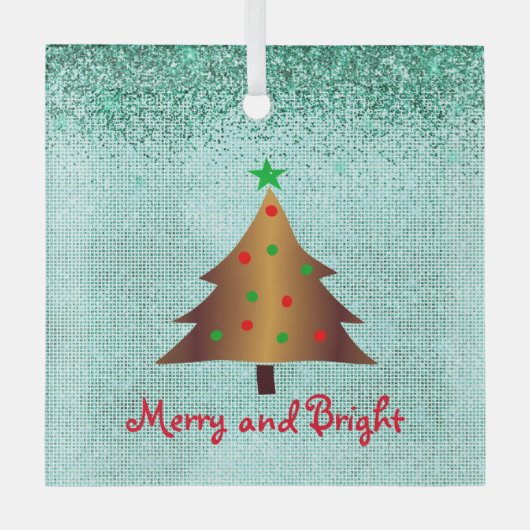 Zeitgenössisches Gold Grün und Roter Weihnachtsbau Ornament Aus Glas (Vorderseite)