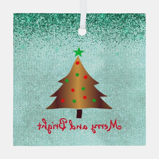 Zeitgenössisches Gold Grün und Roter Weihnachtsbau Ornament Aus Glas (Rückseite)