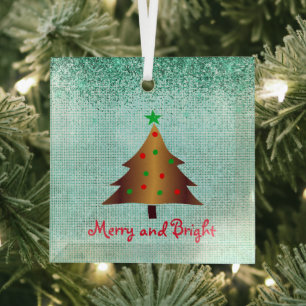 Zeitgenössisches Gold Grün und Roter Weihnachtsbau Ornament Aus Glas