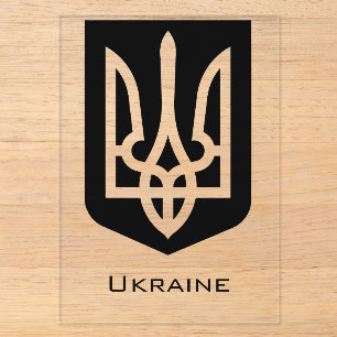 Zeitgenössisches Grafik-Emblem der Ukraine Tryzub Acryleinladungen