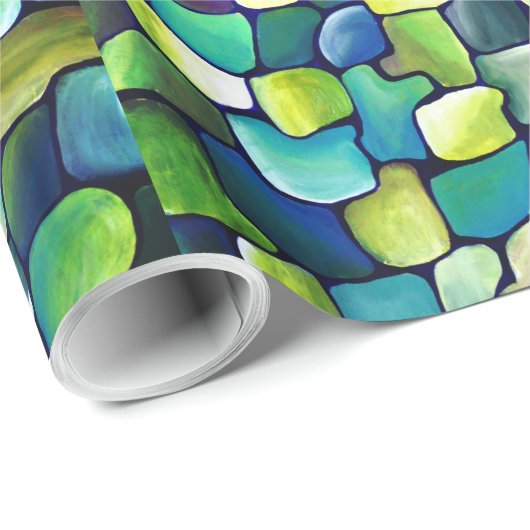 Zeitgenössisches Grünes Muster Geschenkpapier (Rolleneckpunkt)