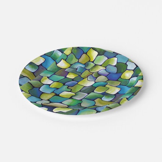 Zeitgenössisches Grünes Muster Pappteller (Schrägansicht)