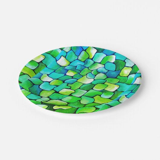 Zeitgenössisches Grünes Muster Pappteller (Schrägansicht)