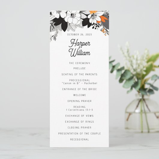 Zeitgenössisches Hochzeitsprogramm für Blumen Einladung (Stehend Vorderseite)