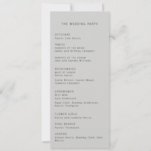 Zeitgenössisches Hochzeitsprogramm für Blumen Einladung (Rückseite)